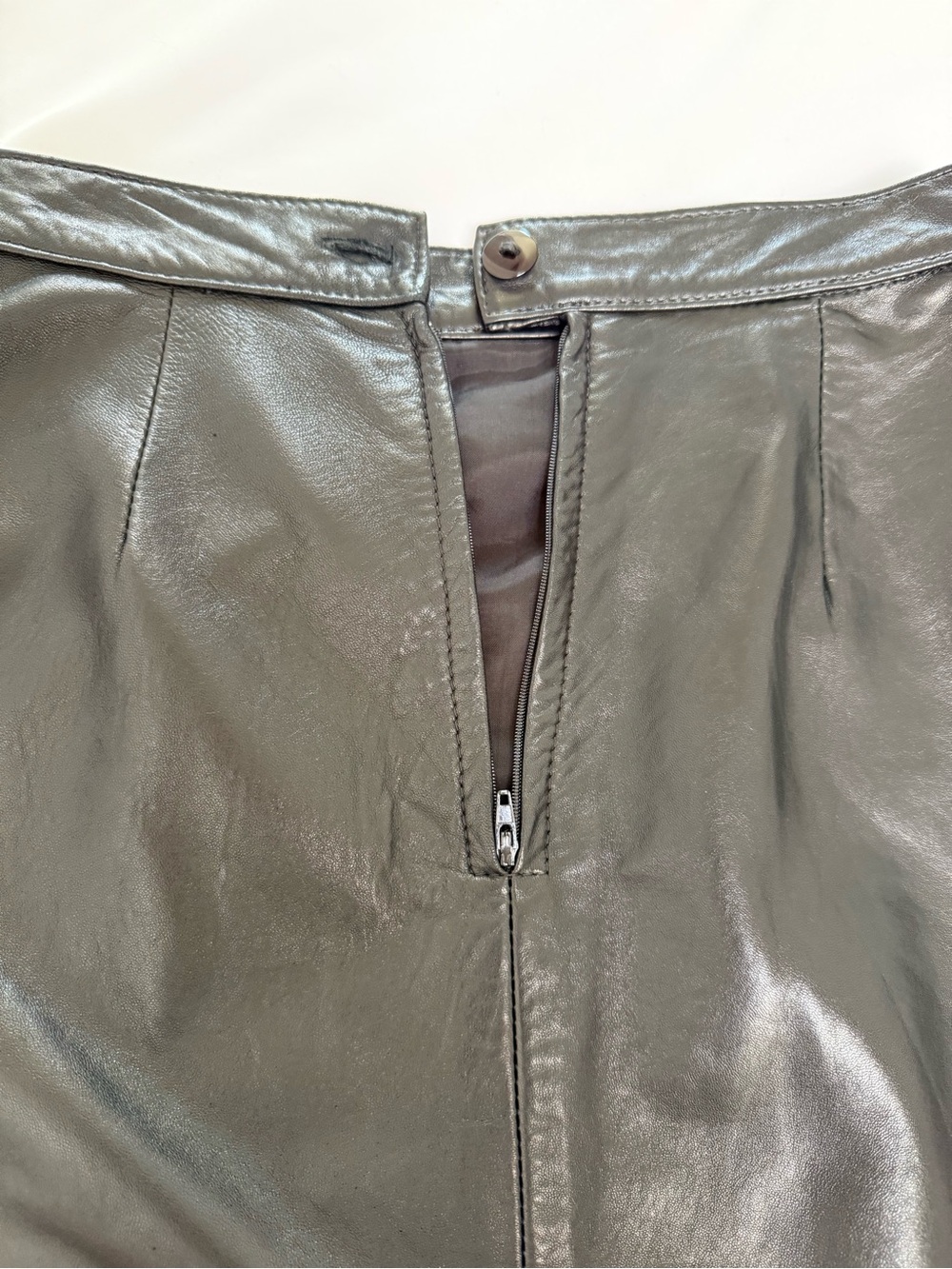 Vintage Neto Genuine Leather Pencil Skirt Black Classic 90s Lined Back Slit - Picture 7 of 12